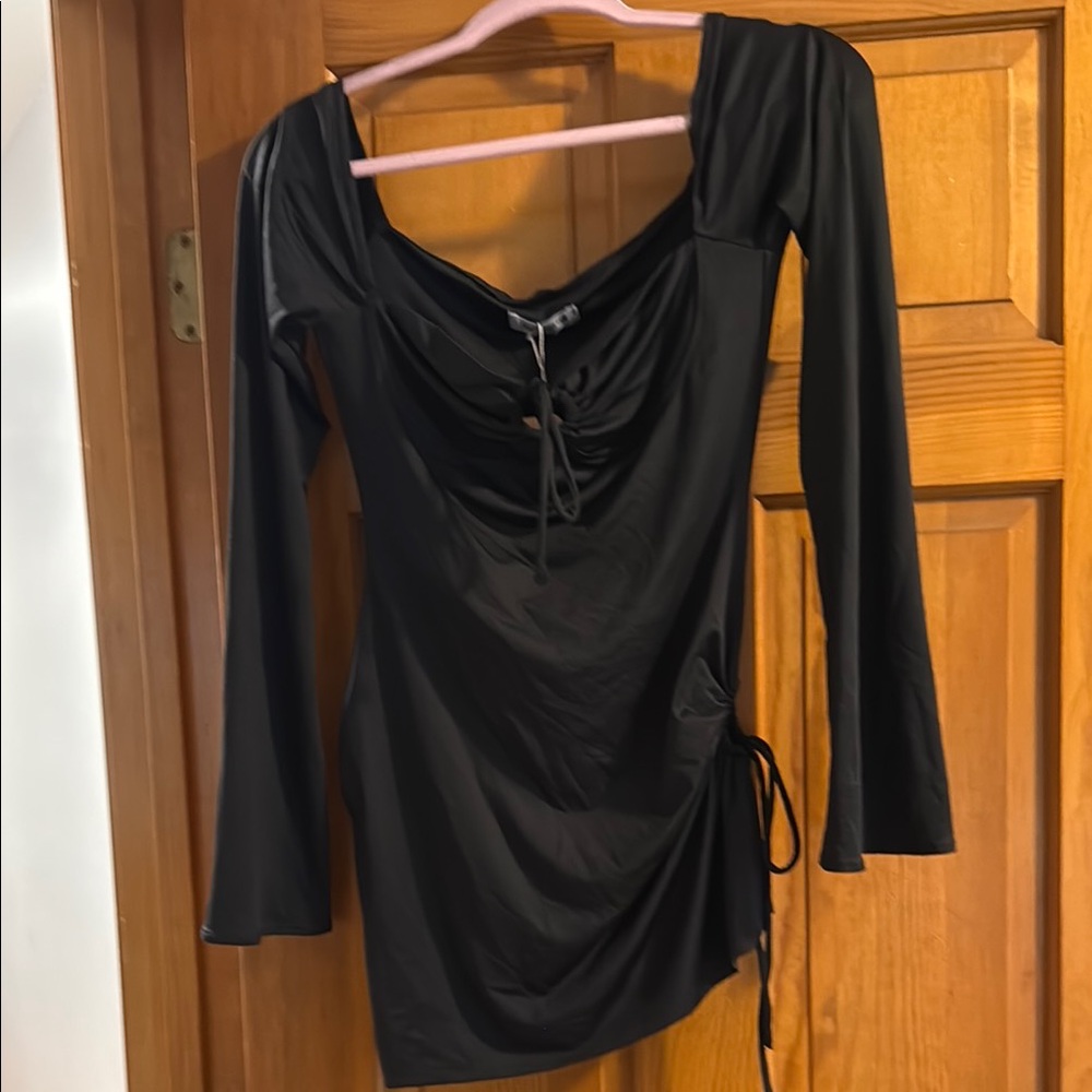 Black Long Sleeve Ruched Mini Dress